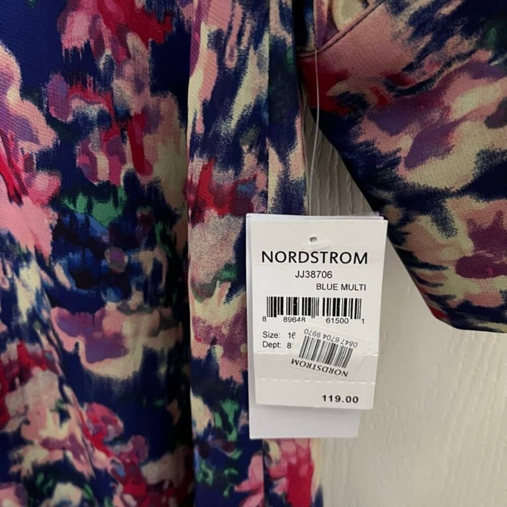 Julia Jordan Dress Floral Chiffon Women Size 16 New NWT Blue Pink V-Neck Flirty - Picture 4 of 16